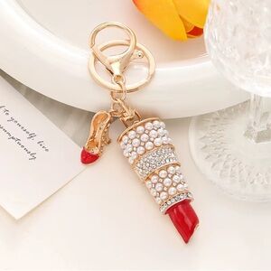 Pearl Lipstick Keychain Bag Charm -Clear
